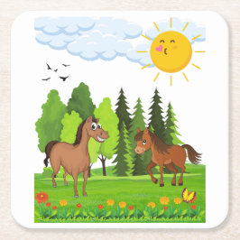 Porta-copo De Papel Quadrado Design de pequenos cavalos para crianças