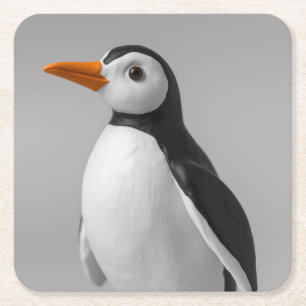Porta-copo De Papel Quadrado Design de Pinguim Fofo – Adorável Animal de Invern