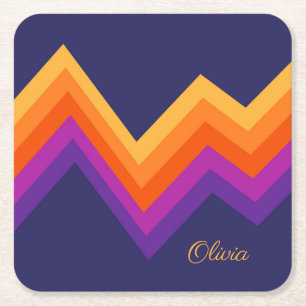 Porta-copo De Papel Quadrado Design de roxo, laranja e retro-zigue amarelo