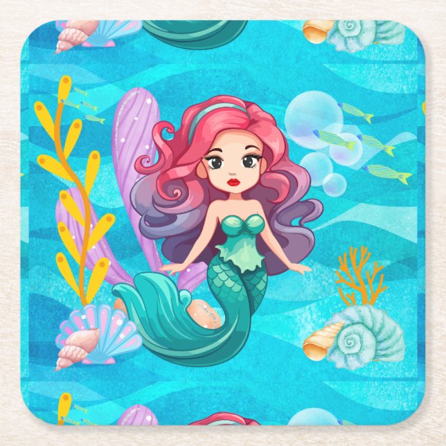 Porta-copo De Papel Quadrado Design de sirene mística (Frente)