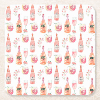 Porta-copo De Papel Quadrado Design de vinho Floral e Rosa.