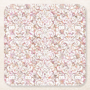 Porta-copo De Papel Quadrado Design floral branco cor-de-rosa bonito do vintage