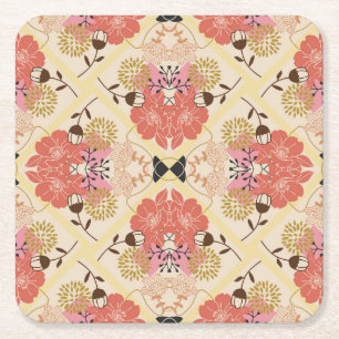 Porta-copo De Papel Quadrado Design Floral de padrão de colheita contínua.