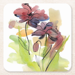 Porta-copo De Papel Quadrado Design floral do verão com abstrato pintado à m