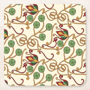 Porta-copo De Papel Quadrado design floral inspirado no Art Nouveau