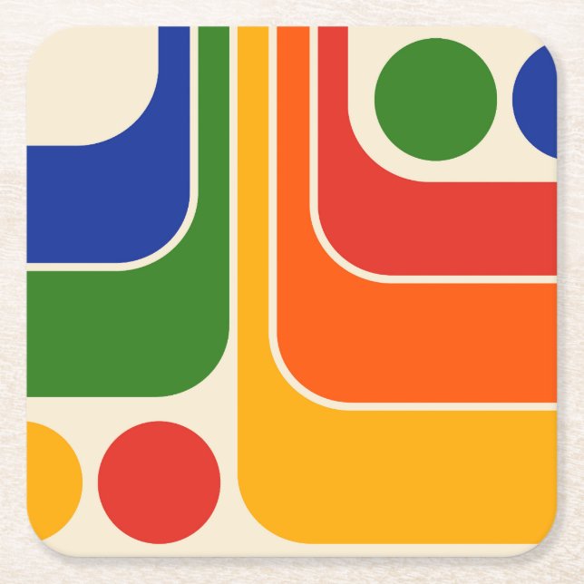 Porta-copo De Papel Quadrado Design Geométrico do Estilo Retroativo dos anos 70 (Frente)