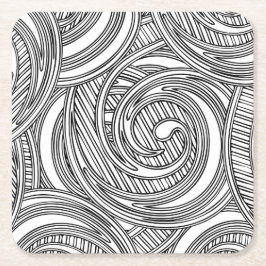 Porta-copo De Papel Quadrado design inspirado no Japão com redemoinhos pretos e