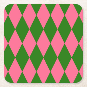 Porta-copo De Papel Quadrado Design Xadrez Harlequim Rosa Verde