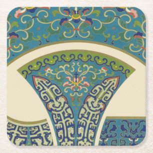 Porta-copo De Papel Quadrado Designs orientais azuis com caras sorridentes