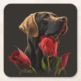 Porta-copo De Papel Quadrado Dessous de verre chien fleur