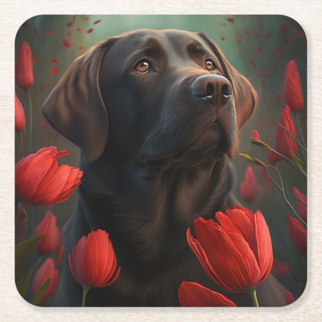 Porta-copo De Papel Quadrado Dessous de verre chien fleur (Frente)