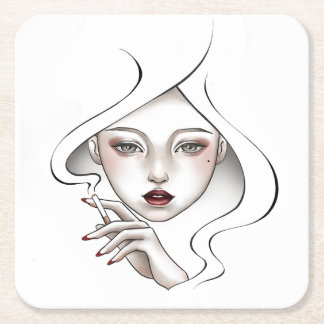 Porta-copo De Papel Quadrado Dessous de verre personnalisé fille enfumée blanc