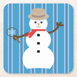 Porta-copo De Papel Quadrado Detetive Blue Snowman, divertido e Rico