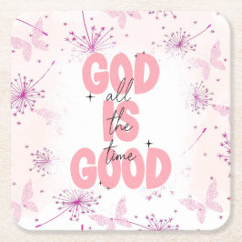 Porta-copo De Papel Quadrado Deus É Bom O Tempo Todo Rosa Floral Borboleta 