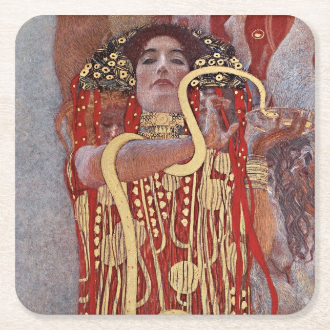 Porta-copo De Papel Quadrado Deusa da Saúde, Higieia (Salus), Gustav Klimt (Frente)