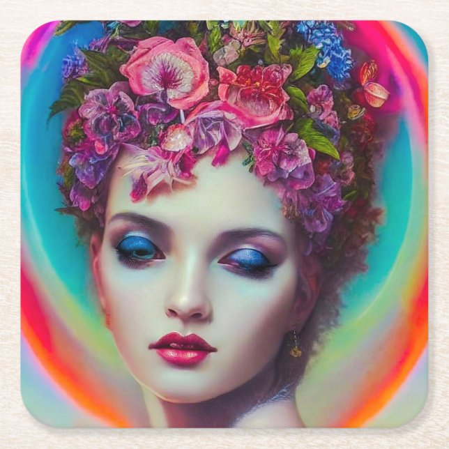 Porta-copo De Papel Quadrado Deusa Flor (Frente)