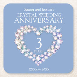 Porta-copo De Papel Quadrado Dia 3 do aniversário do casamento Cartaz azul