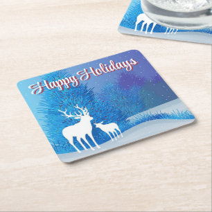 Porta-copo De Papel Quadrado Dia Azul com Reindeer