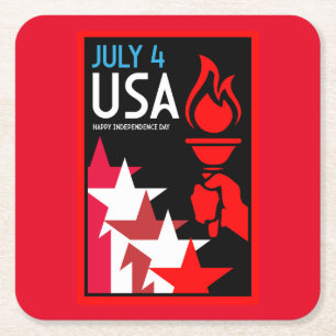 Porta-copo De Papel Quadrado Dia da Independência Americana