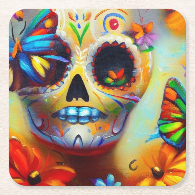 Porta-copo De Papel Quadrado Dia das Borboletas Mortas 2 (Frente)