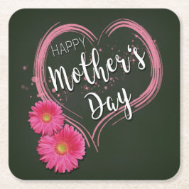 Porta-copo De Papel Quadrado Dia de as mães de Flores de Coração Rosa - Porta c