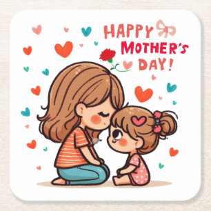 Porta-copo De Papel Quadrado Dia de as mães Feliz