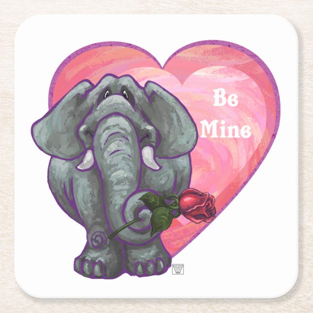 Porta-copo De Papel Quadrado Dia de os namorados de elefante (Frente)