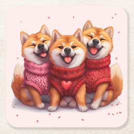 Porta-copo De Papel Quadrado Dia de os namorados Shiba Inu Dogs