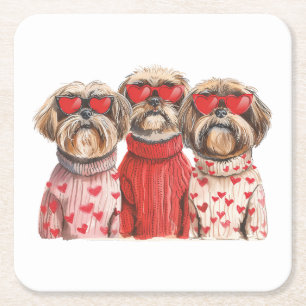Porta-copo De Papel Quadrado Dia de os namorados Shih Tzu Dogs