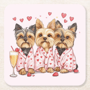 Porta-copo De Papel Quadrado Dia de os namorados Yorkie Dogs