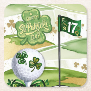 Porta-copo De Papel Quadrado Dia de Patrick para Golfer com Bandeira Verde