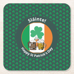 Porta-copo De Papel Quadrado Dia de São Patrício Irlandês Flag Shamrock Beer