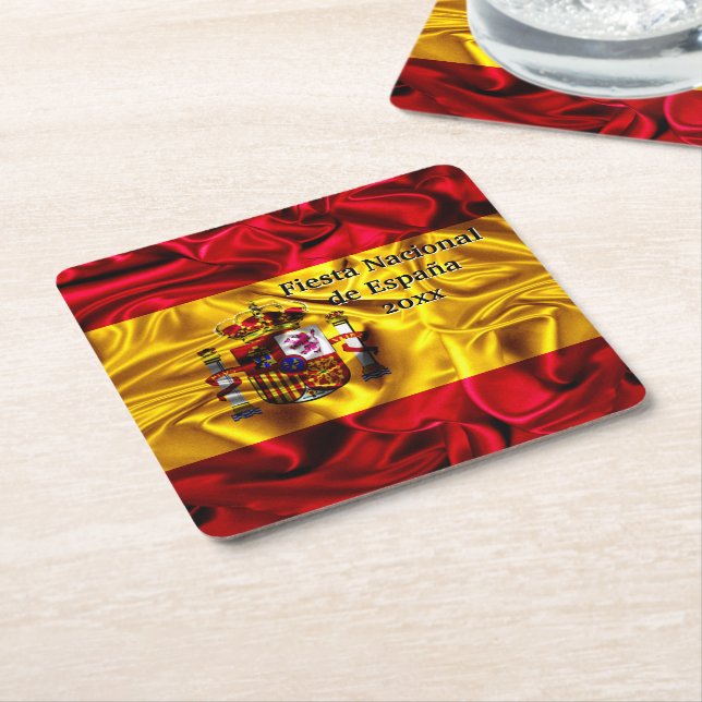 Porta-copo De Papel Quadrado Dia Nacional Espanhol, Dia Hispânico Espanha, (Inclinado)