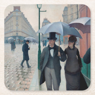 Porta-copo De Papel Quadrado Dia Rainy da Rua Paris por Gustave Caillebotte