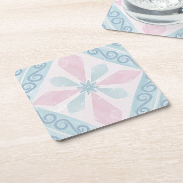 Porta-copo De Papel Quadrado diamond shaped blue pattern (Inclinado)