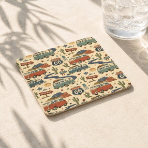 Porta-copo De Papel Quadrado Diário de Viagem de Van Camper pela Rota 66 Americ