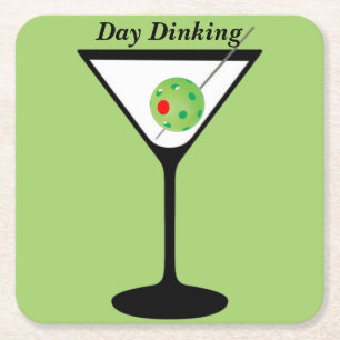 Porta-copo De Papel Quadrado Dinheiro do Dia - Pickleball Martini Olive Pickleb