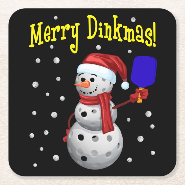 Porta-copo De Papel Quadrado Dinkmas Feliz - Snowman Pickleball (Frente)