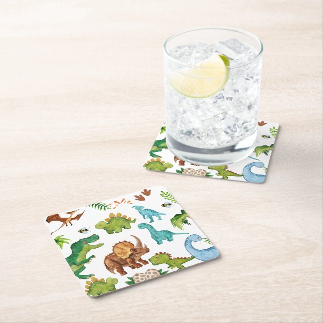 Porta-copo De Papel Quadrado Dino Two rex 2nd boy Dinosaur birthday party (Insitu)