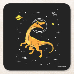 Porta-copo De Papel Quadrado Dinos De Velociraptor Amarelo E Laranja No Espaço