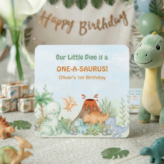Porta-copo De Papel Quadrado Dinosaur One-A-Saurus 1st Birthday 