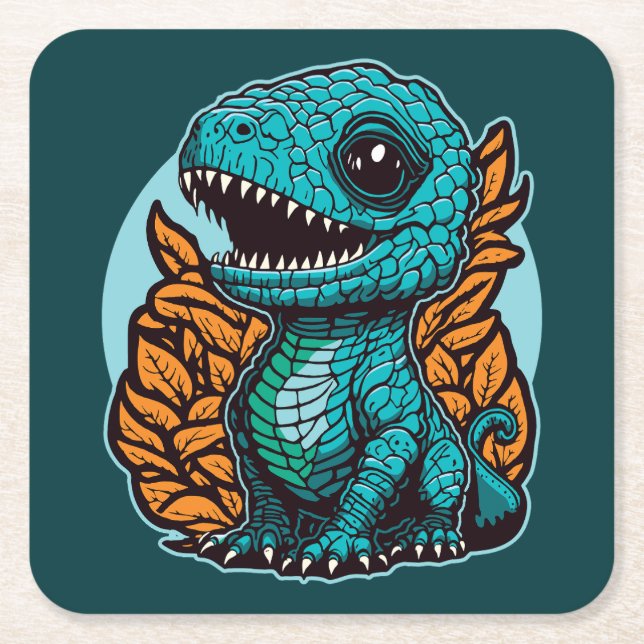 Porta-copo De Papel Quadrado Dinossauro Bebê (Frente)