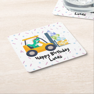 Porta-copo De Papel Quadrado Diversão de trator de dino Truck Birthday
