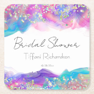 Porta-copo De Papel Quadrado Diversão Moderna Arco-íris Tinta Álcool Brilho Dou