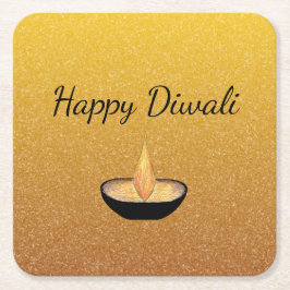 Porta-copo De Papel Quadrado Diwali Dourada Glitter Diya Flame