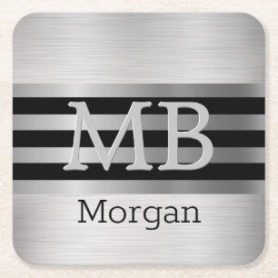 Porta-copo De Papel Quadrado DIY Monograma/Nome Bk/Bandas Prateadas