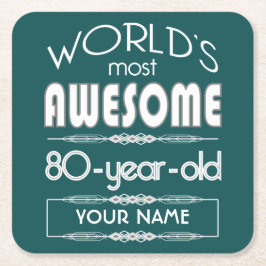 Porta-copo De Papel Quadrado do 80 do aniversário dos mundos verde escuro