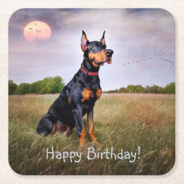 Porta-copo De Papel Quadrado Doberman Happy Birthday