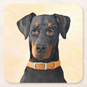 Porta-copo De Papel Quadrado Doberman Pinscher Pintura Original Descortada