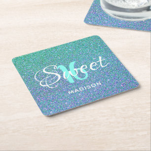 Porta-copo De Papel Quadrado Doce 16 Teais Azul Elegante Personalizado